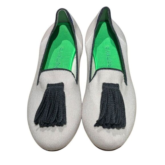 Rothy's Merino Tassel Slip On Loafers 8.5 Platinum White Gray Fringe Limited Ed - Picture 3 of 11